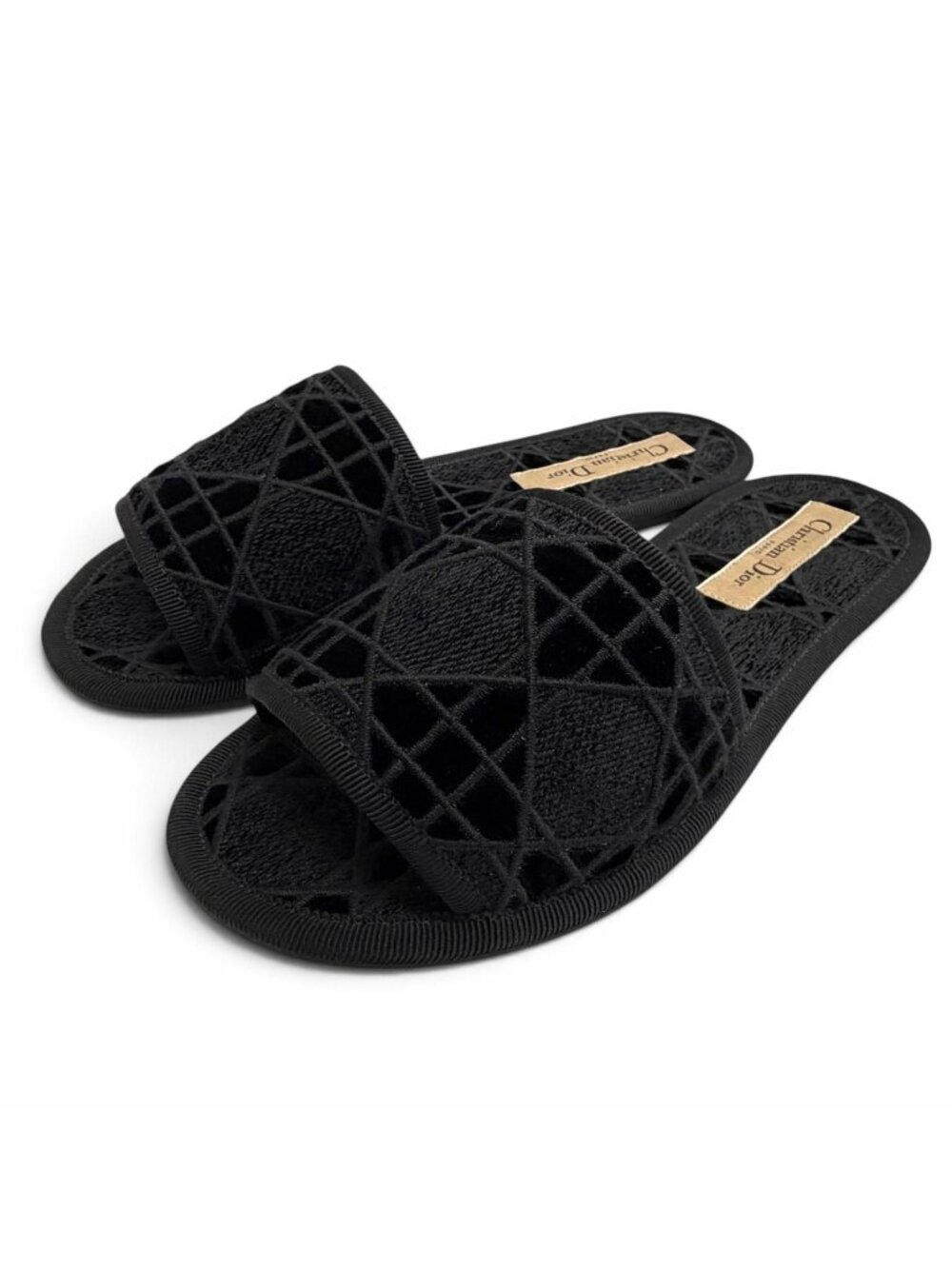 Dior Chez Moi Velvet Cannage Stitch Design Room Shoes Black